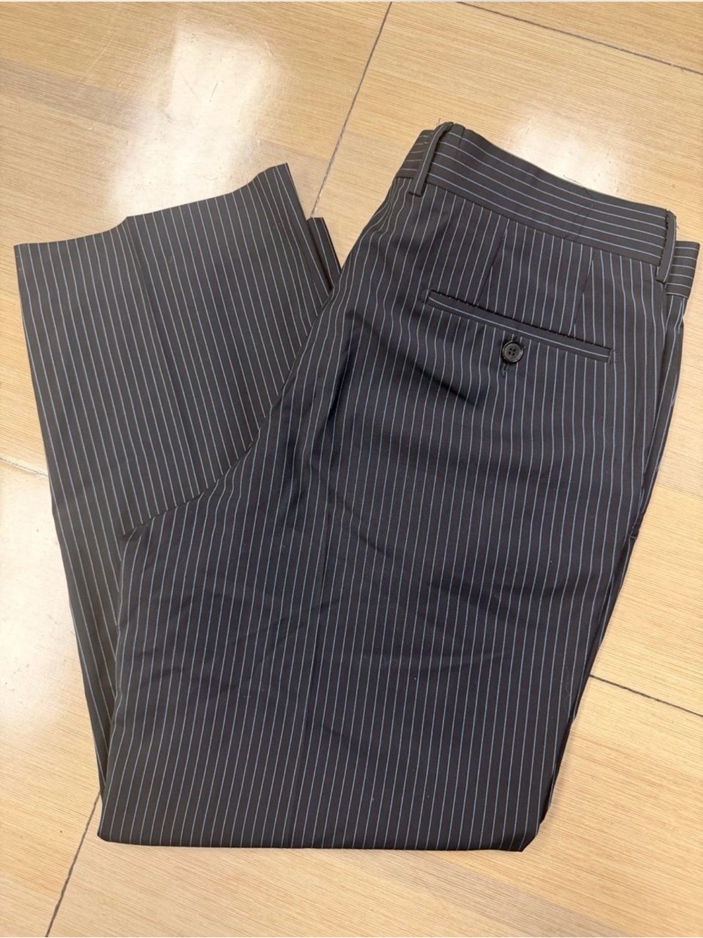 HUGO Black Pinstripe Dress Pants with White Stripes